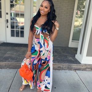 Two piece satin pants set